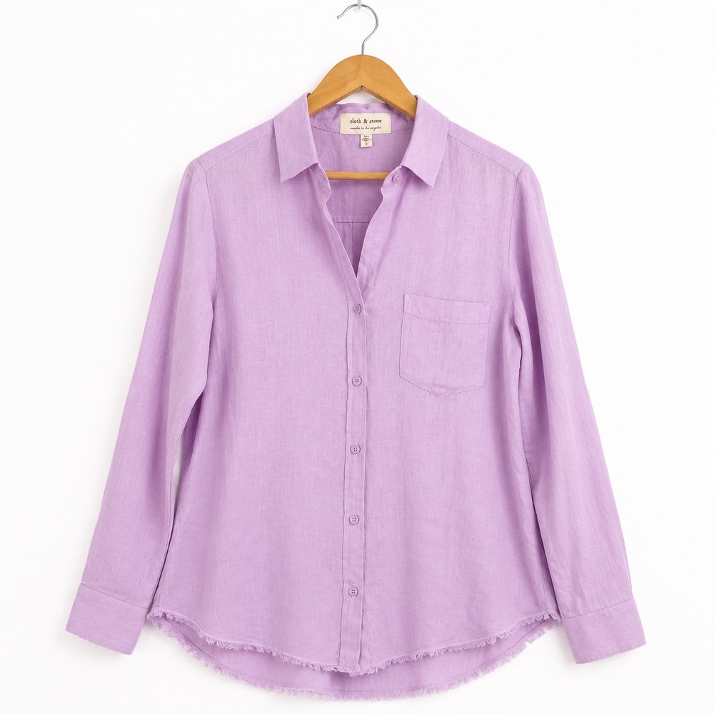 Cloth & Stone Lilac Purple 100% Linen Frayed Hem Button Down Shirt C9153-617-301